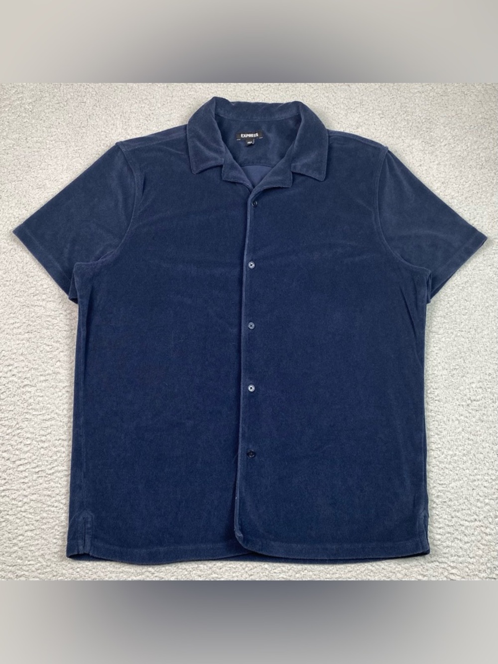 Express Terry Cloth Towel Shirt Men's Size L Short Sleeve Beach Button Up Blue